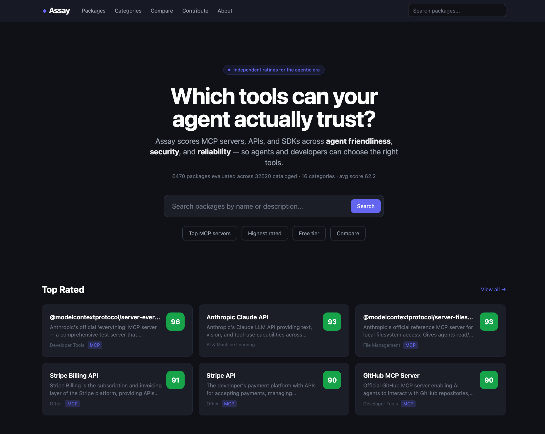 Assay Tools — independent ratings for MCP servers, APIs, and SDKs